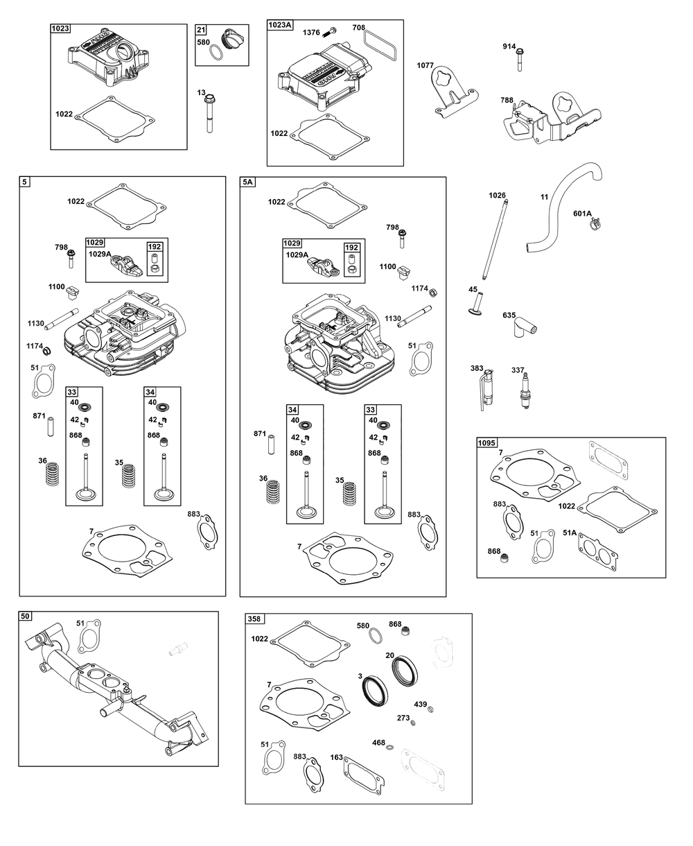 Cylinder Head Group Diagram and Parts List for 543477-0018-J1 400000 - 699999 Briggs and Stratton Engine